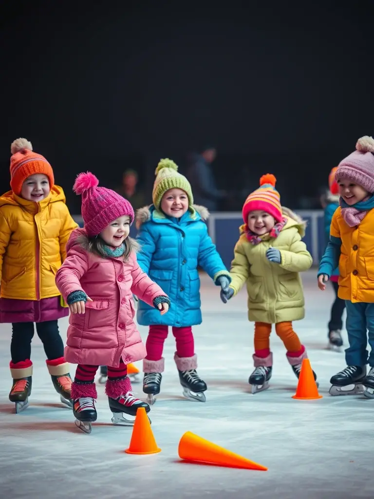 A group of beginner hockey players learning basic skating skills during an introductory program at APPH, highlighting the organization's commitment to making hockey accessible to all.