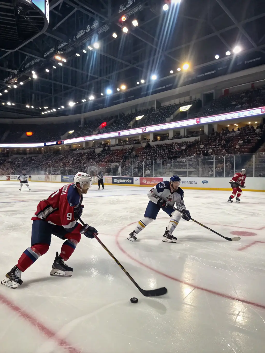Image of adult hockey players participating in a recreational league game at the APPH ice rink, showcasing the fun and competitive spirit of the program.